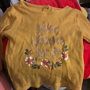 Little Lass Yellow Long Sleeve Tee with Floral Embroidery